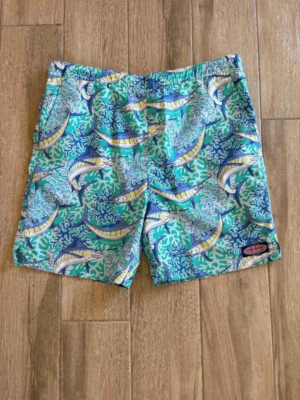 Vineyard Vines Chappy Printed Swim Trunks Men's XL Blue Marlin Beach Summer Fish